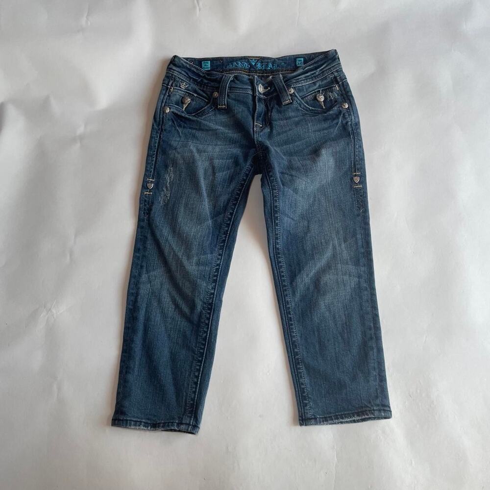 Womens Low Rise Cropped Jeans Cross Back Pockets Size 25 / XS